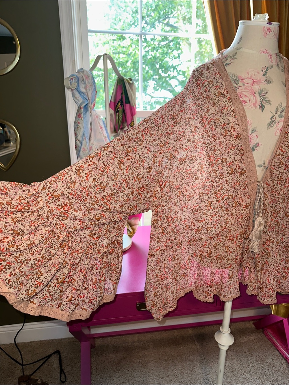 Free People Pink Floral Tie-Front Kimono - Picture 2 of 8